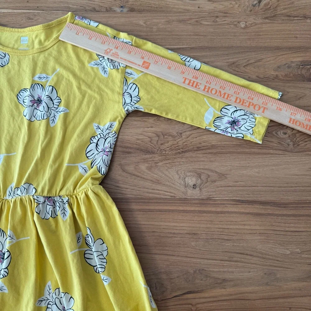 Tea Dress Girls’ 10 Yellow Floral White Flowers 3/4 Sleeves Midi Dress